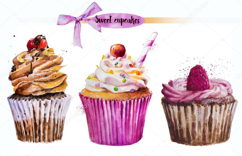 watercolor sweet cupcake