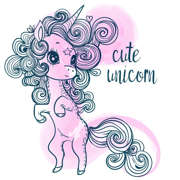 Unicornio de cuento de hadas de dibujos animados rosa — Vector de stock