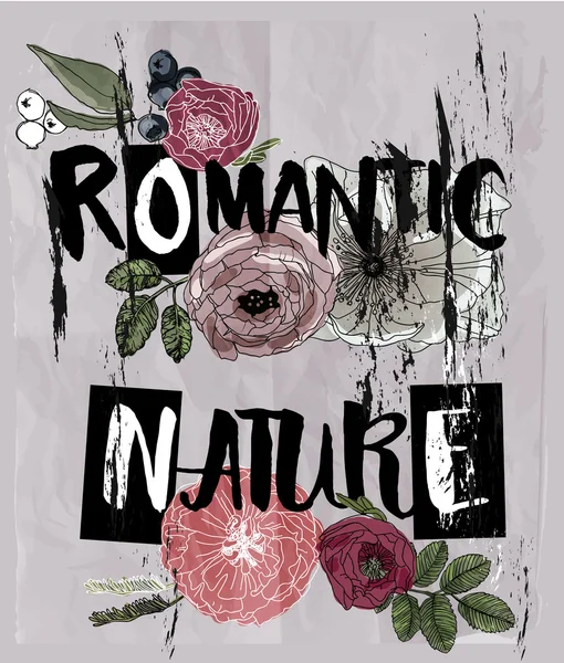 Lettere - Natura romantica con elementi floreali — Vettoriale Stock