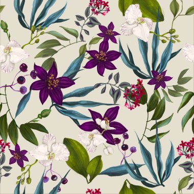 sorunsuz egzotik çiçek moda deseni