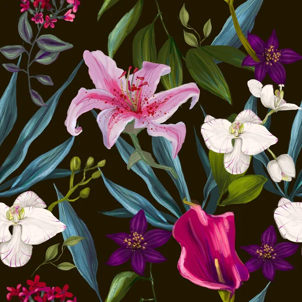 Seamless exotic floral fashion pattern — Stock Photo, Image