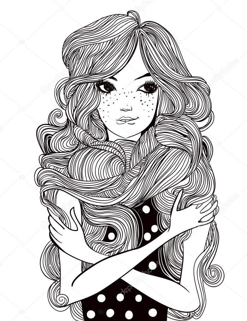 portrait of beautiful woman with long hairs