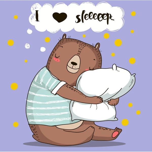 Cute cartoon bear with pillow — Stock Vector