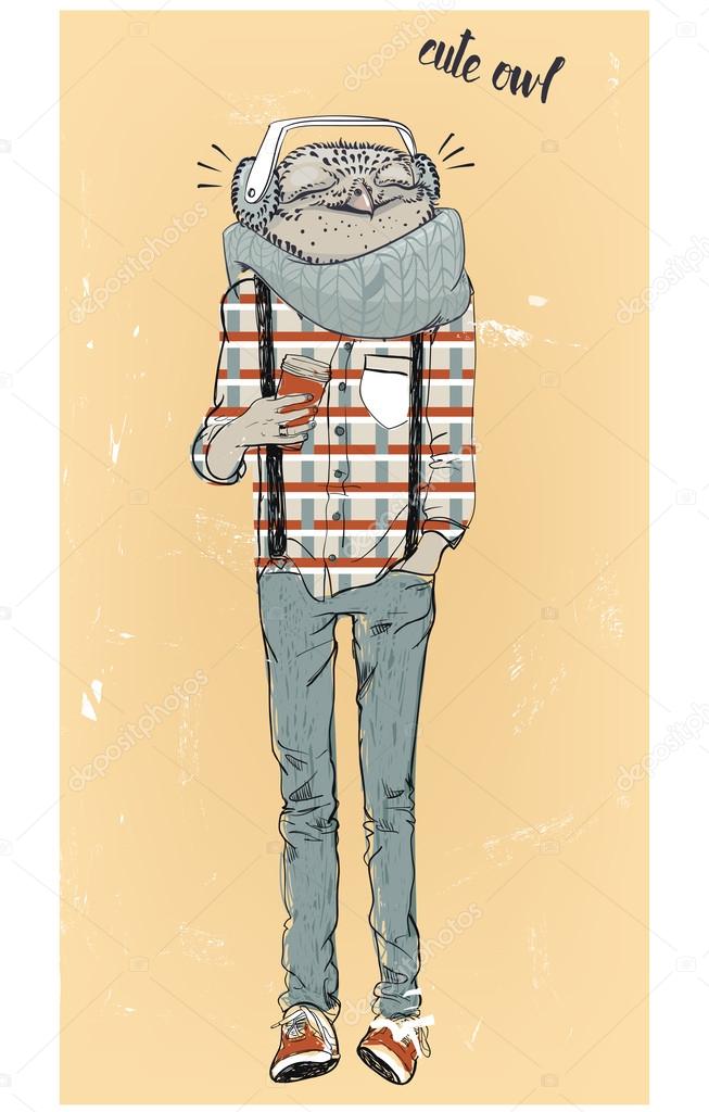 cute fashion hipster owl