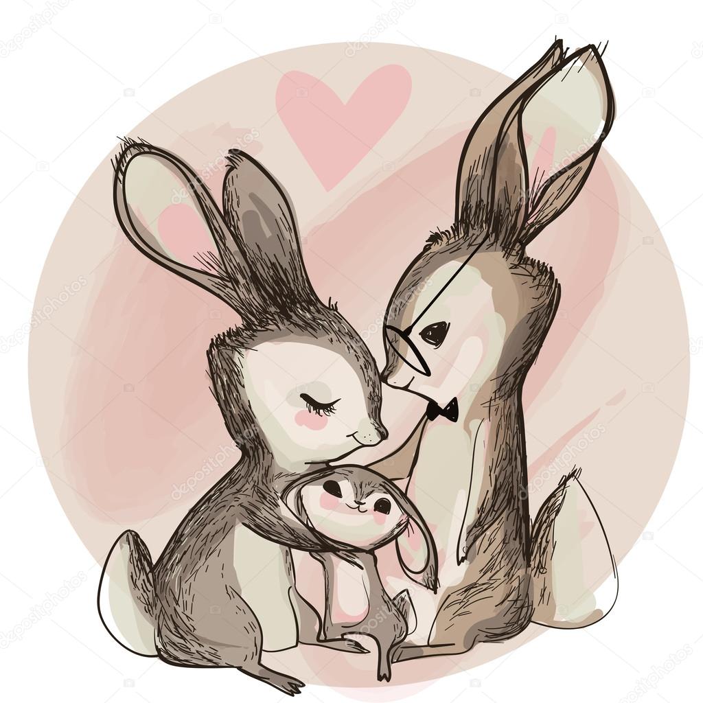 cute hare family