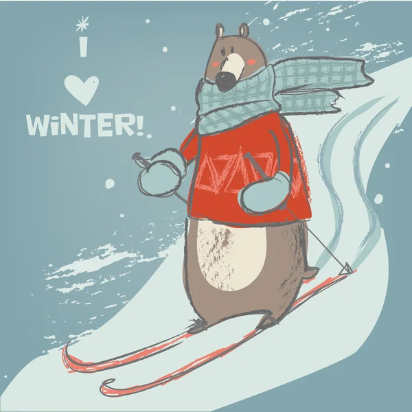 หมีน่ารักบนสกี — ภาพเวกเตอร์สต็อก