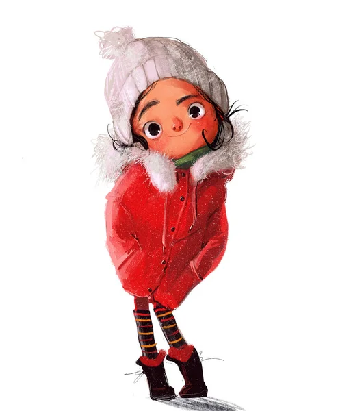 Cute little winter girl in red jacket — Stock Photo, Image