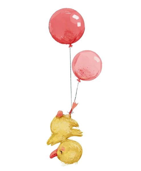 Niedliches Entlein fliegt mit Luftballons — Stockfoto