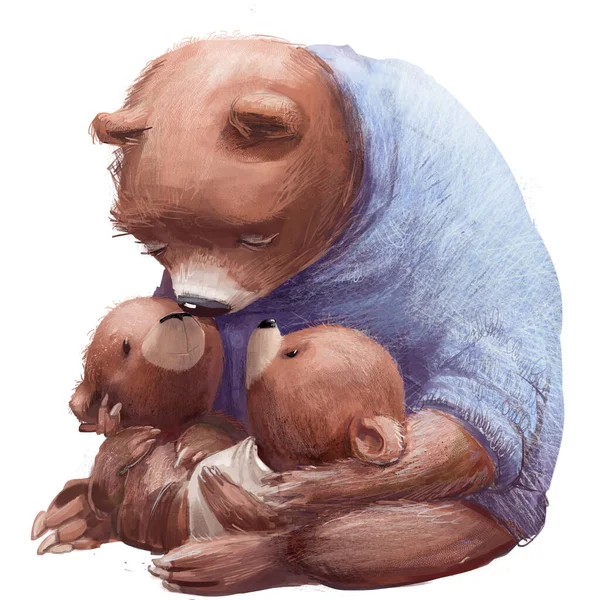 Милый медвежонок с двумя плюшевыми мишками — стоковое фото