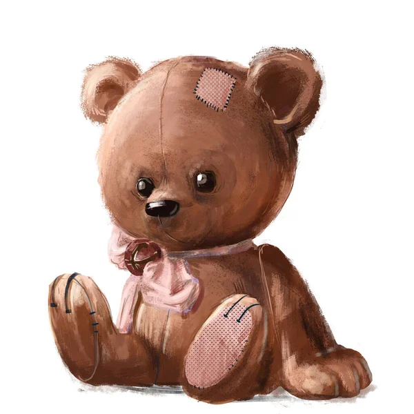 Cute teddy bear with pink bow — Stock Photo, Image