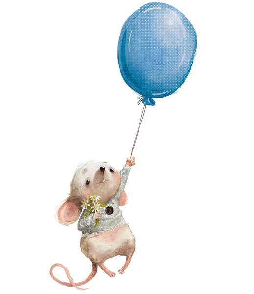 Kleine Maus fliegt mit Ballon. — Stockfoto