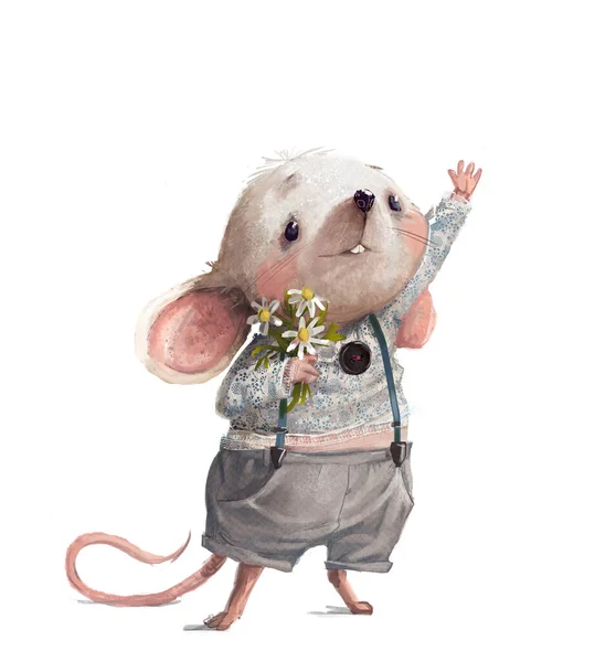 Bonito pequeno desenho animado branco cartoon mouse — Fotografia de Stock