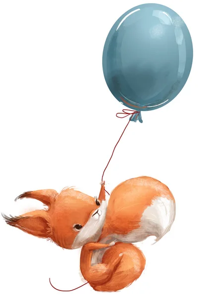 Schattig klein cartoon vos eekhoorn met ballon — Stockfoto