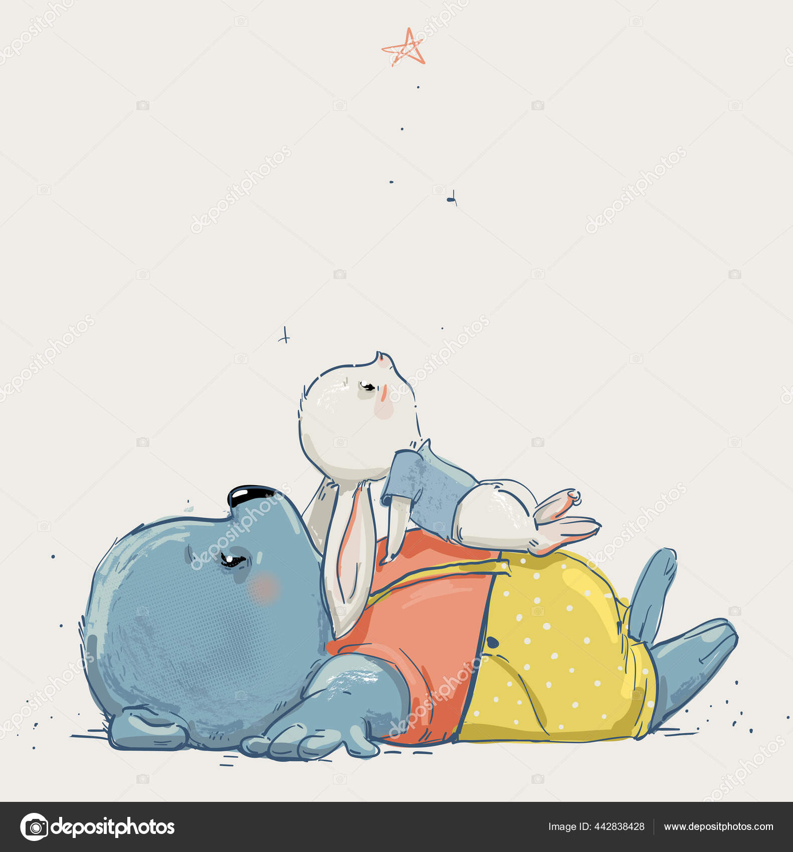 Lucu Kartun Boneka Beruang Dengan Kelinci Putih Kecil Stok Vektor Cofeee 442838428