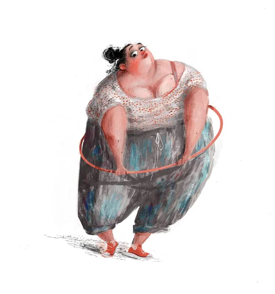 Мультфильм красивая полная молодая женщина с обручем — стоковое фото