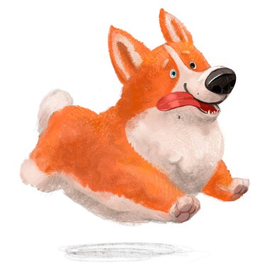 Beyaz arka planda şirin bir Corgi köpeği karakteri.