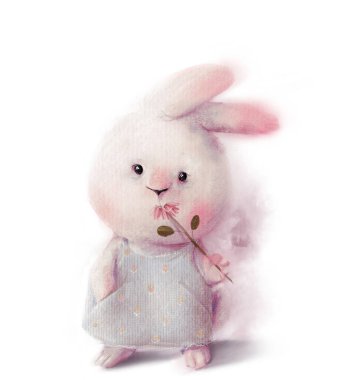 Pembe çiçekli sevimli beyaz tavşan kız karakteri