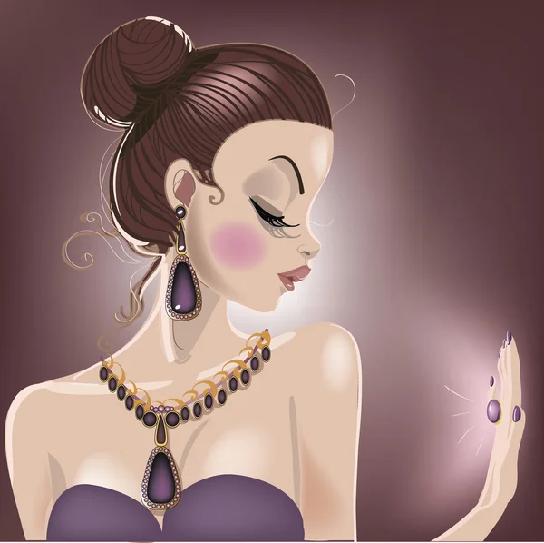 Glamour fille avec des bijoux - illustration vectorielle — Image vectorielle