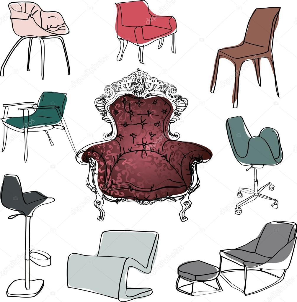 Set of hand drawn chairs - Illustration