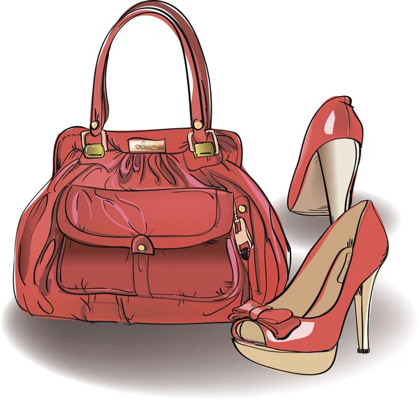 Borsa rossa e scarpe . — Vettoriale Stock