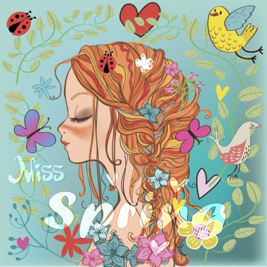 Profile of beautiful young woman on the spring background clipart