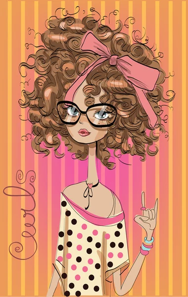 Curly cute girl. — Stock Illustration Curly cute girl. Vector Graphics