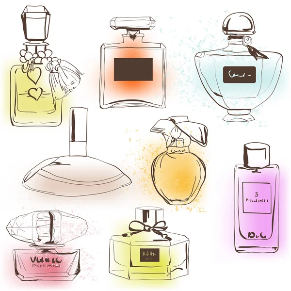 O conjunto de diferentes perfumes . — Vetor de Stock