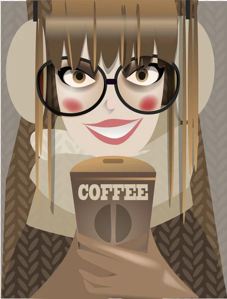 Csésze kávé lány portréja. — Stock Vector