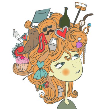 woman with different goods tn the hairs