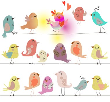 set with cute birds clipart