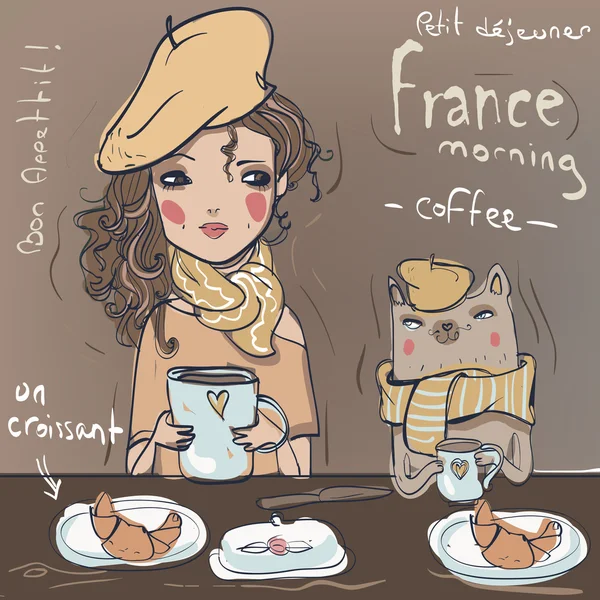 girl with cat eating