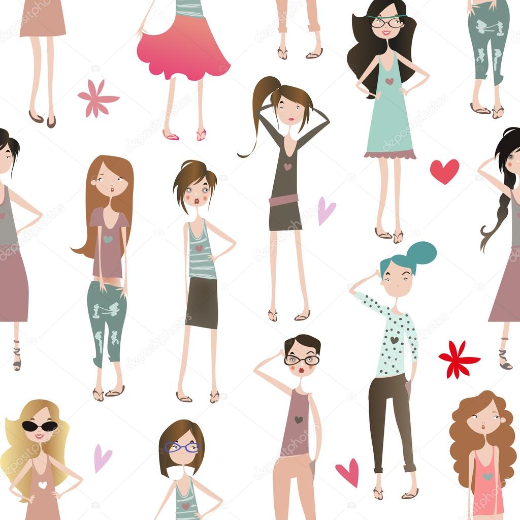 seamless pattern with fashion girls