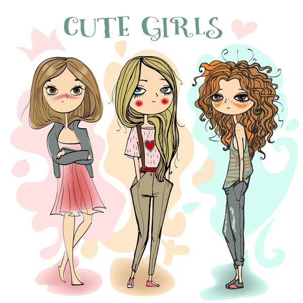 Cute fashion girls - Stok Vektor