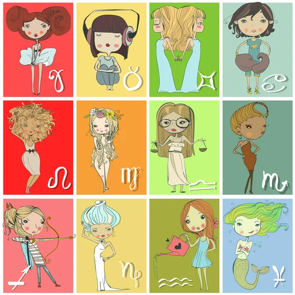 Horoscope avec des filles mignonnes — Image vectorielle