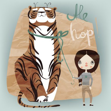 girl and tiger clipart