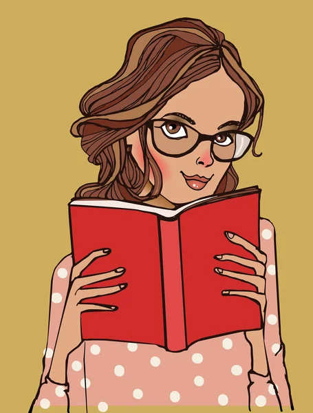 Portret van een jonge vrouw met boek — Stockvector