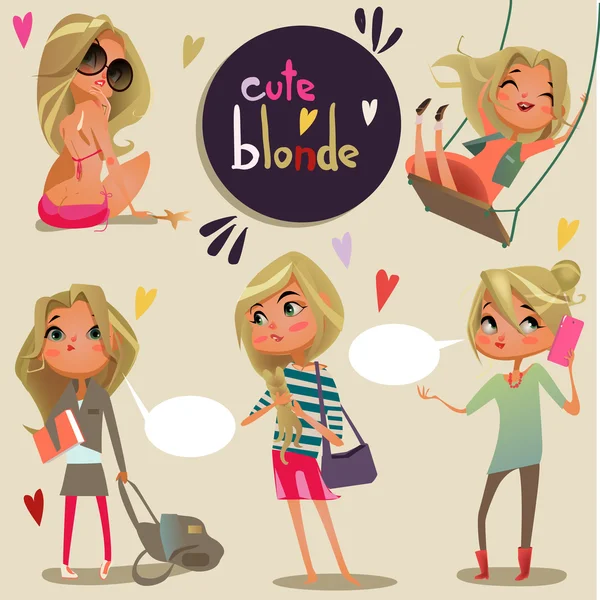 Cute cartoon blonde girl — Stock Vector