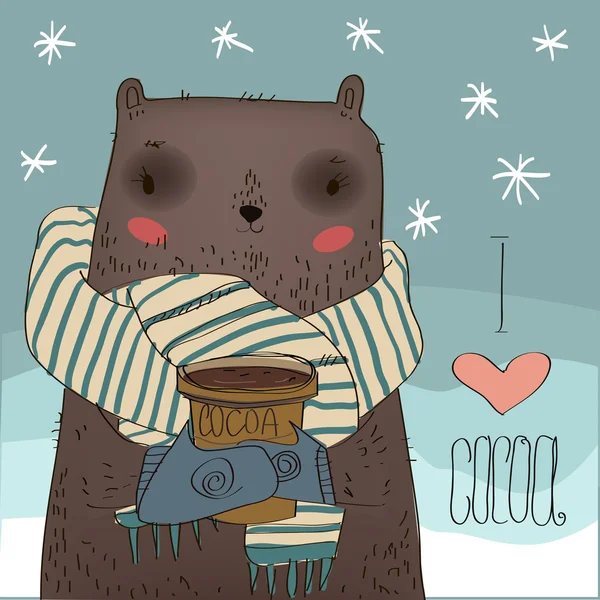 Ведмідь з чашкою какао . — стоковий вектор