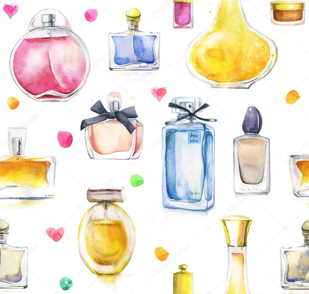 pattern with watercolor perfumes