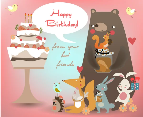 Carte de vœux avec des animaux mignons — Image vectorielle