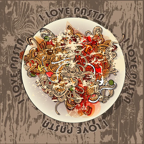 Plate with pasta on background Stock Illustration