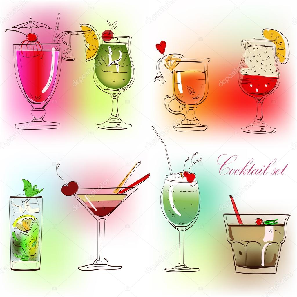 set of colorful summer drinks