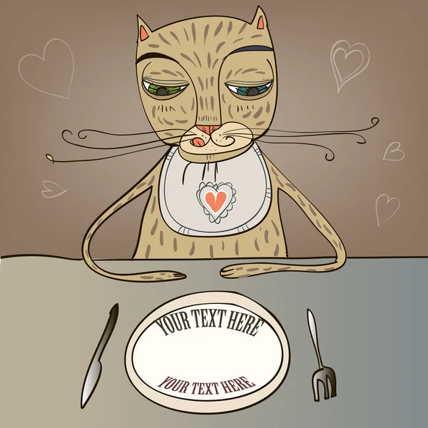 彼の食べ物を待っている猫 — ストックベクタ