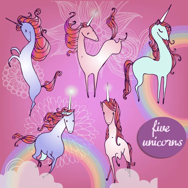 Conjunto de lindos unicornios — Archivo Imágenes Vectoriales