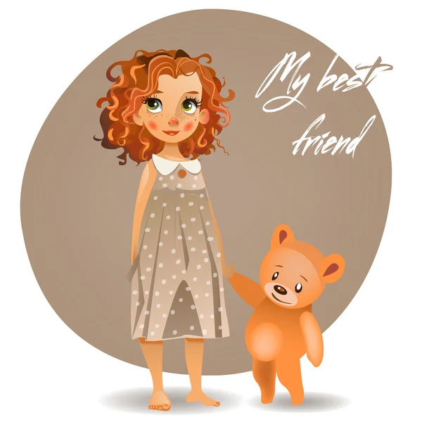 Fille avec ours en peluche — Image vectorielle