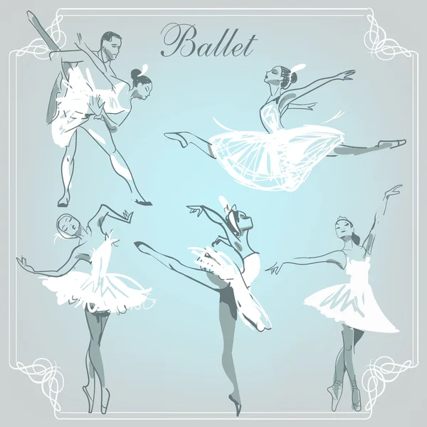 Балерина в балетных позах — стоковый вектор