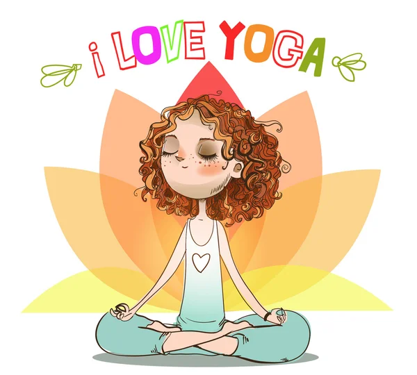 Chica de dibujos animados en pose de yoga — Vector de stock