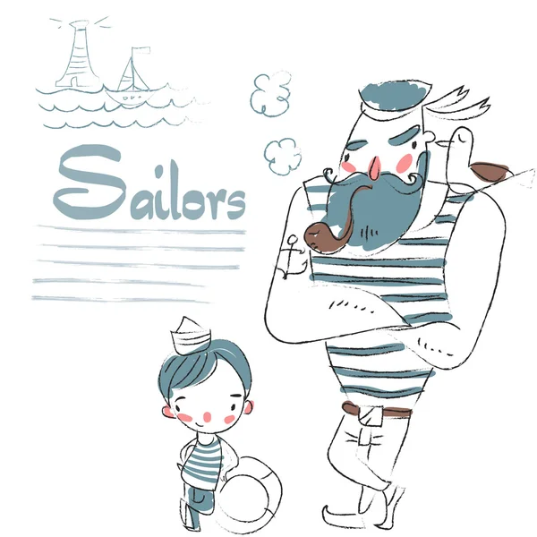 Sailor son and sailor father — Stock Vector