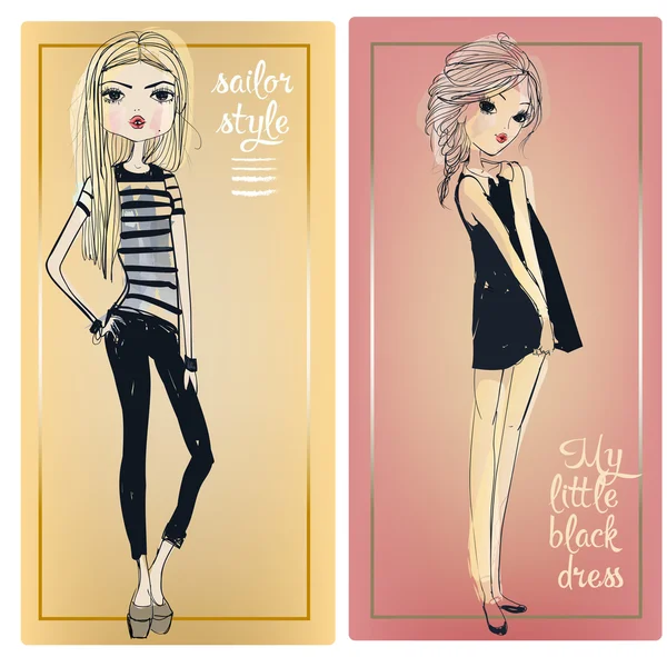 Cute fashion girls — Stock Illustration Cute fashion girls Vector Graphics