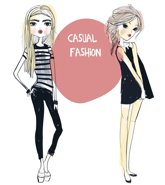 Duas jovens mulheres da moda — Vetor de Stock
